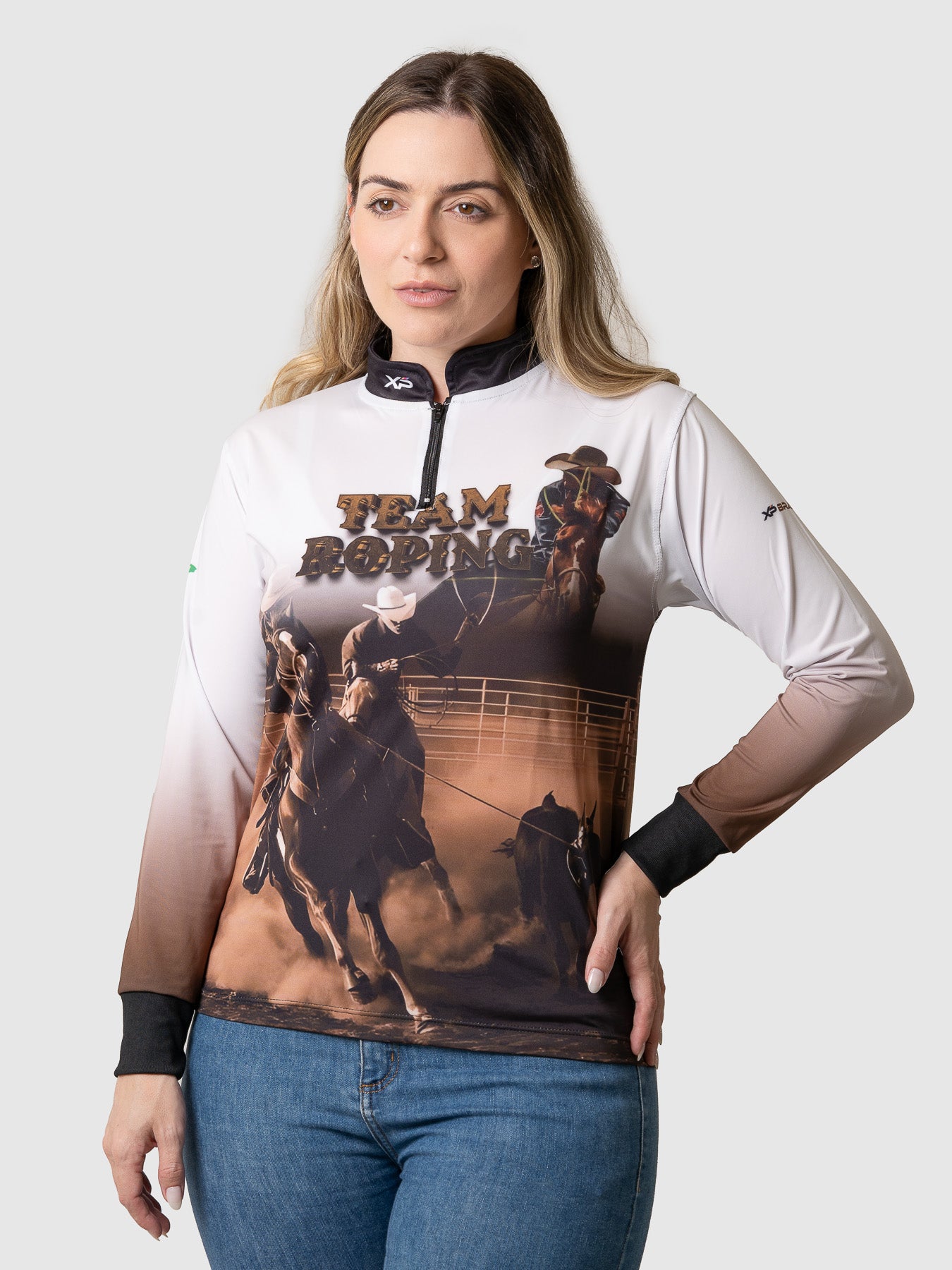 Camisa Agro Feminina XP Brasil Team Roping com Proteção UV50+