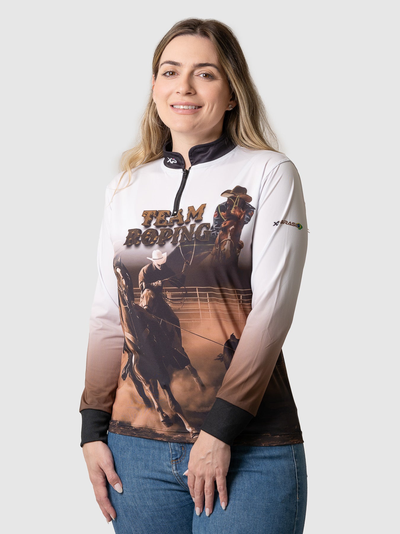 Camisa Agro Feminina XP Brasil Team Roping com Proteção UV50+