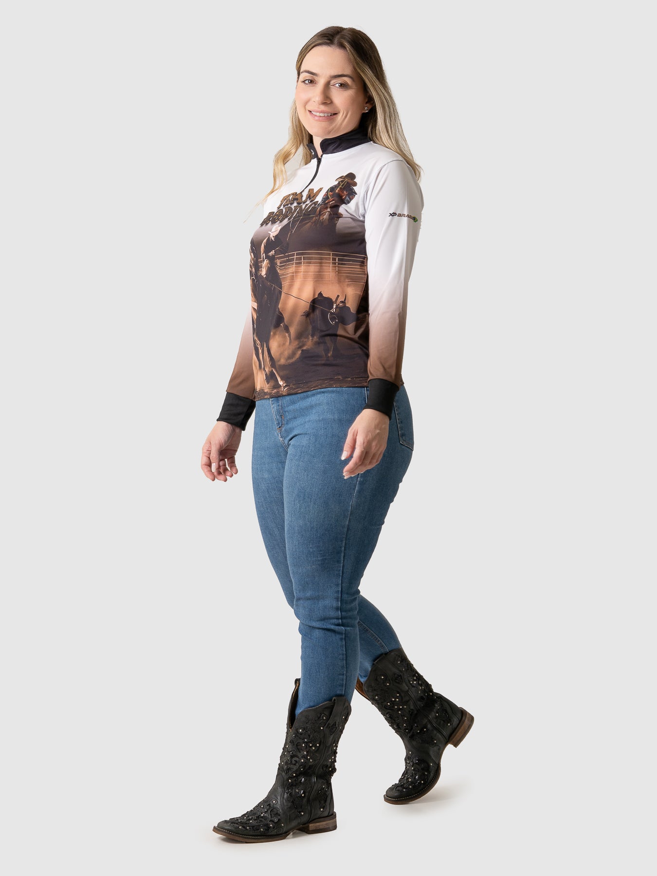 Camisa Agro Feminina XP Brasil Team Roping com Proteção UV50+