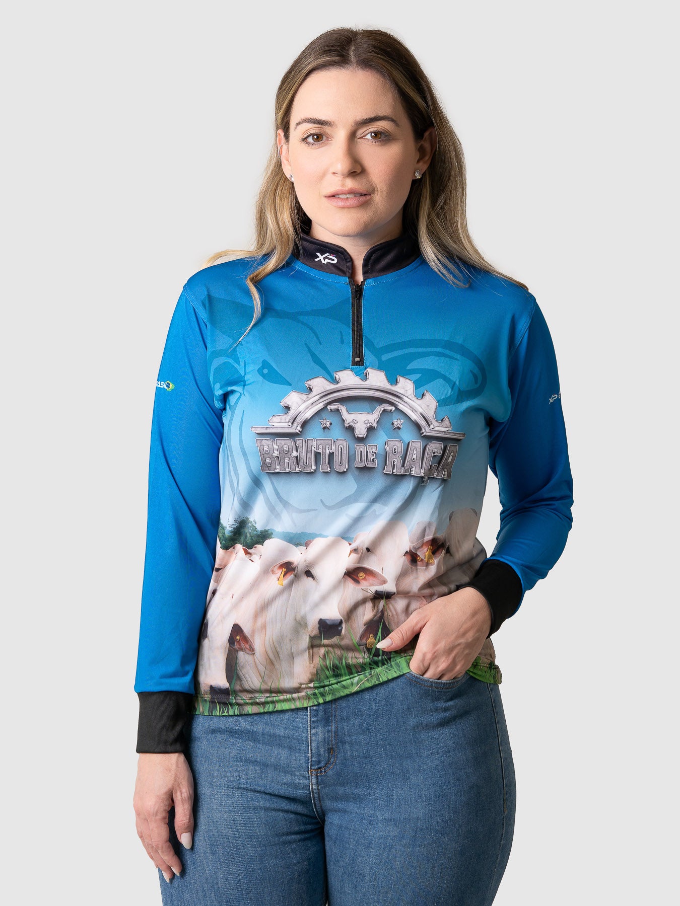 Camisa Agro Feminina XP Brasil Bruto de Raça com Proteção UV50+