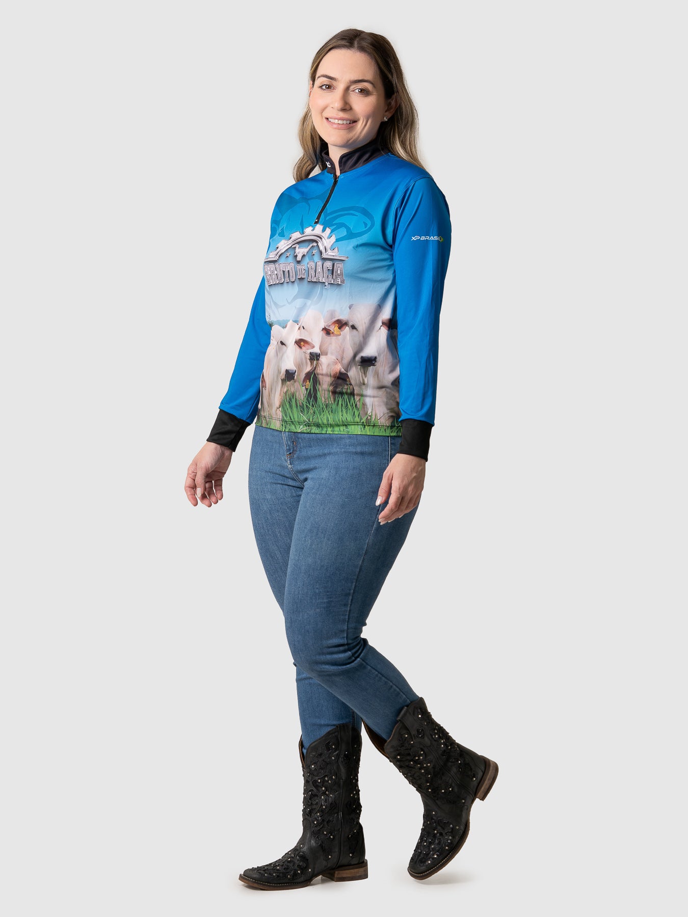 Camisa Agro Feminina XP Brasil Bruto de Raça com Proteção UV50+