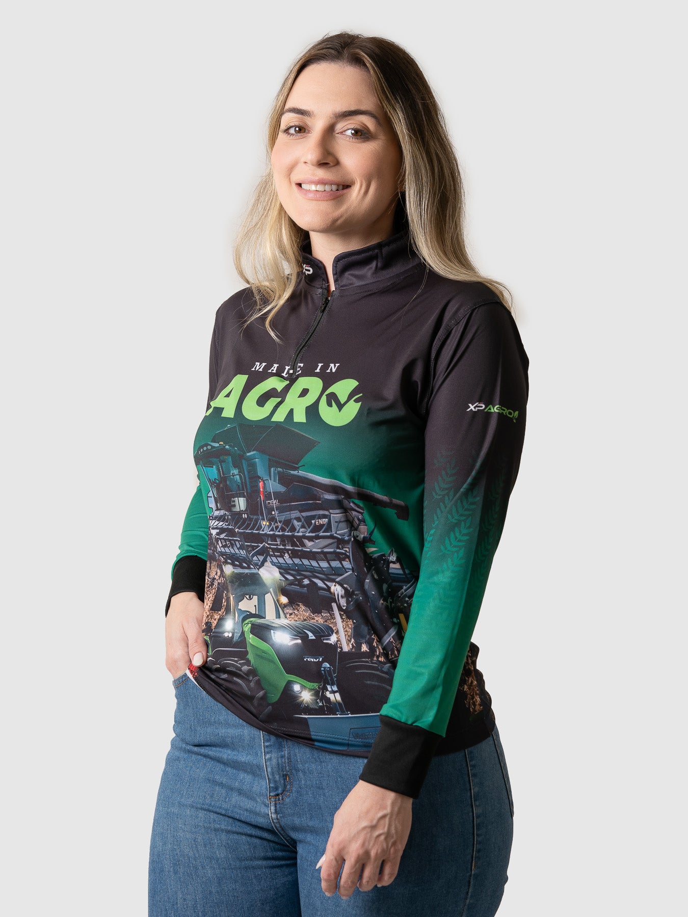 Camisa Agro Feminina XP Brasil Made In Agro com Proteção UV50+