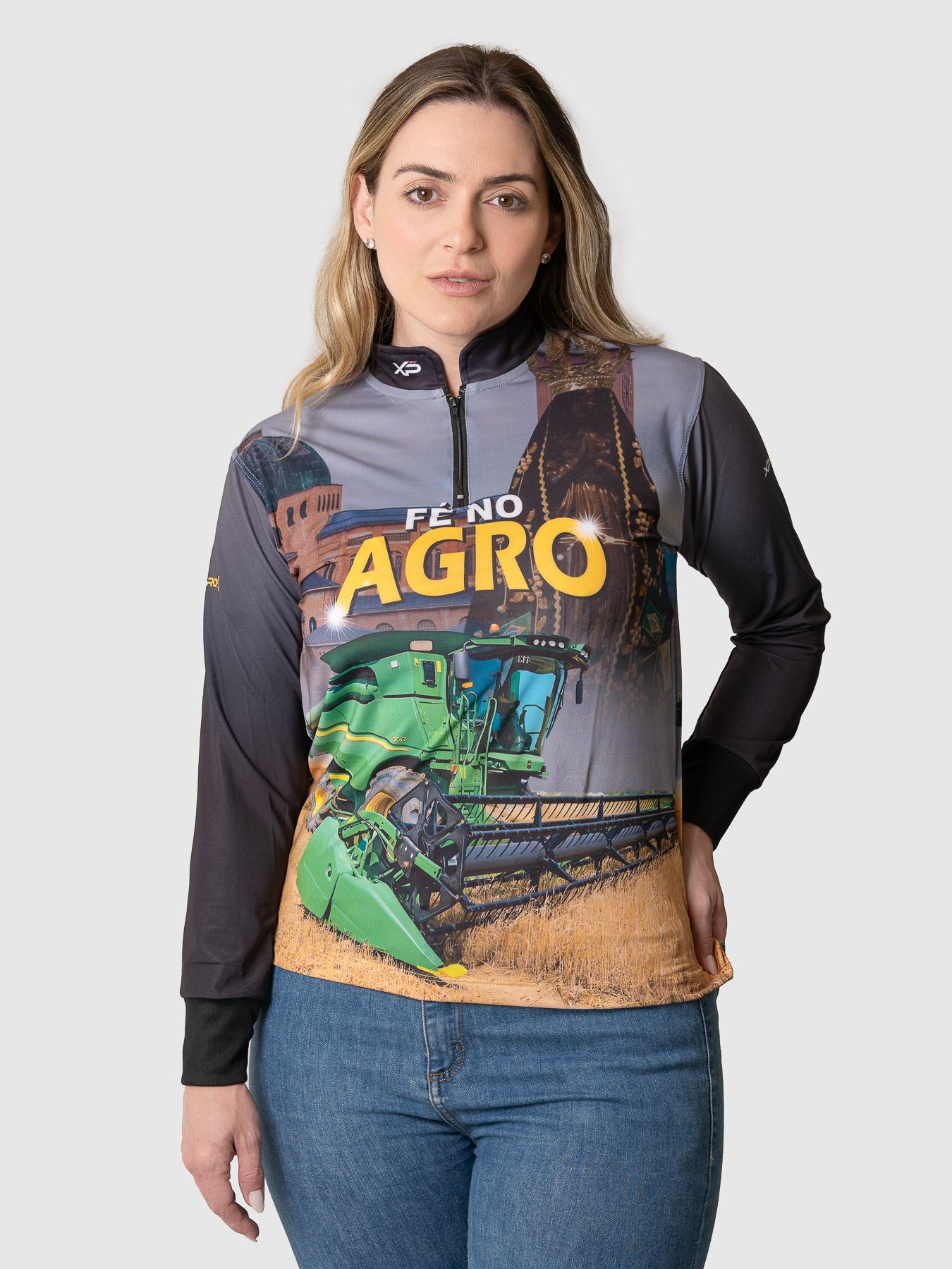 Camisa Agro Feminina XP Brasil Nossa Senhora Aparecida com Proteção UV50+