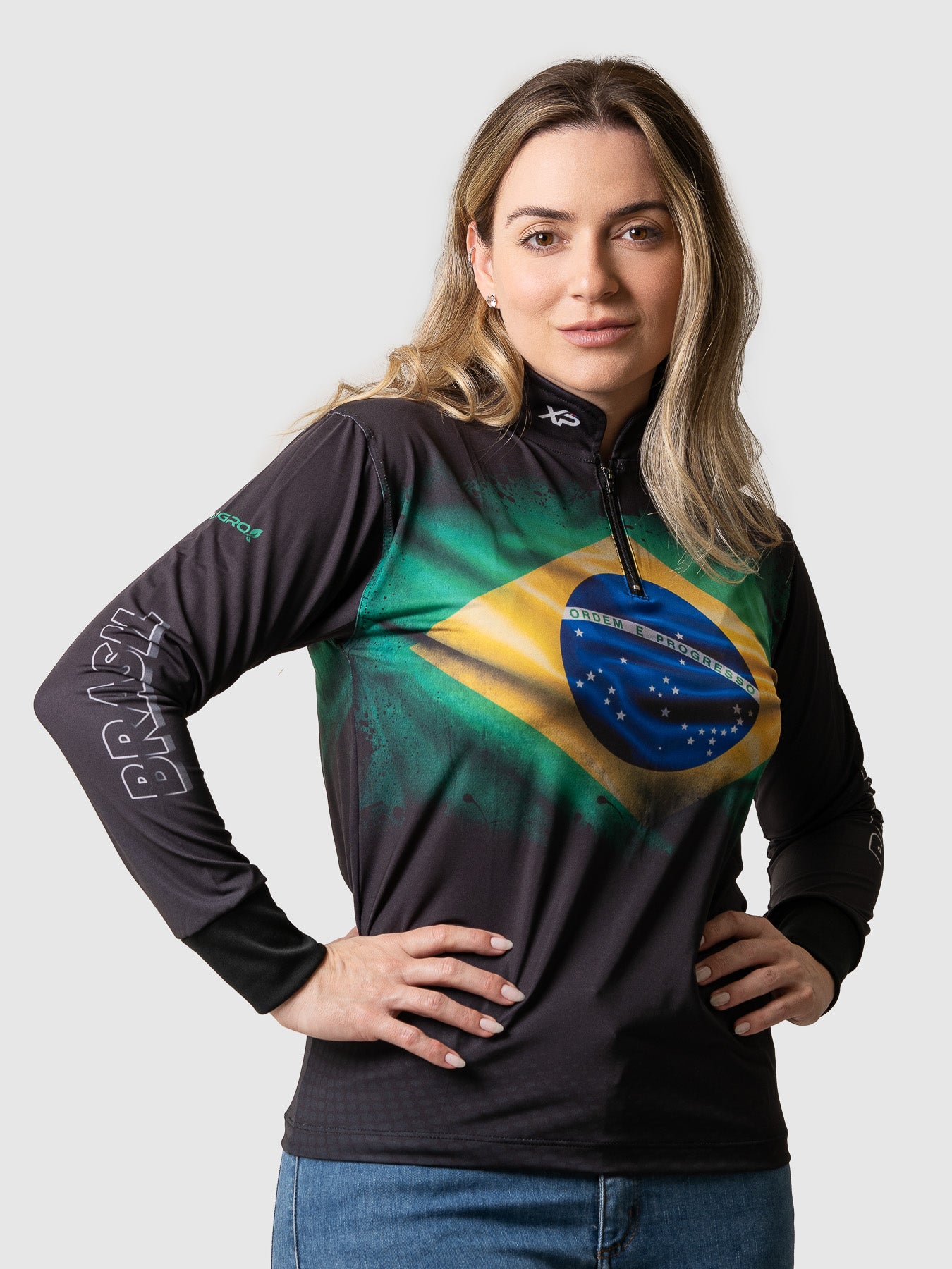 Camisa Agro Feminina XP Brasil Bandeira do Brasil com Proteção UV50+