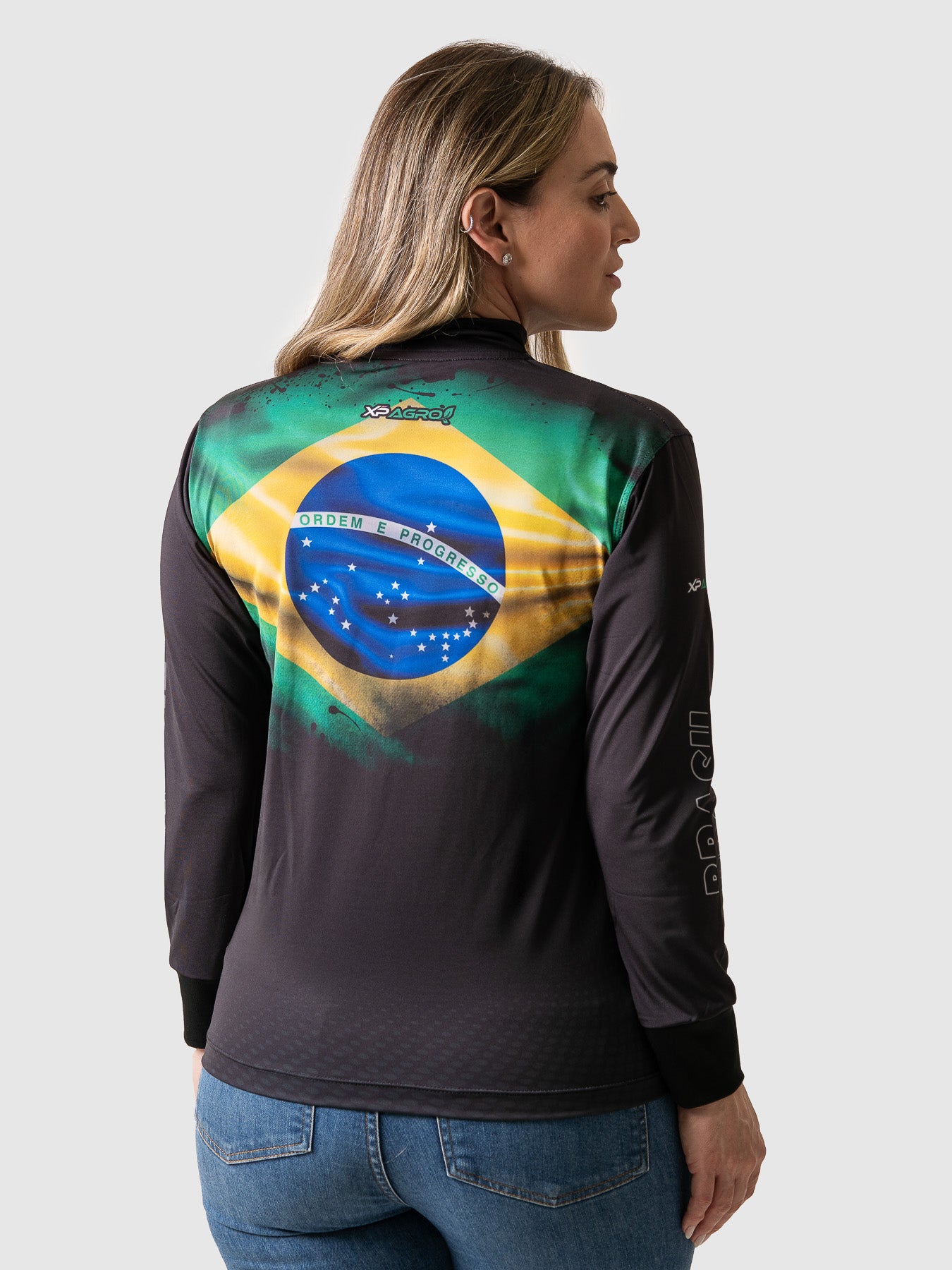 Camisa Agro Feminina XP Brasil Bandeira do Brasil com Proteção UV50+