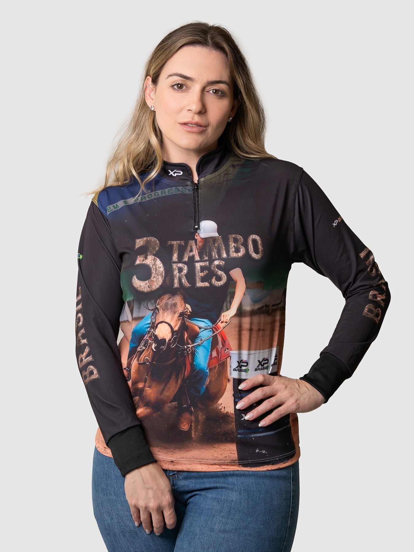 Camisa Agro Feminina XP Brasil Três Tambores com Proteção UV50+