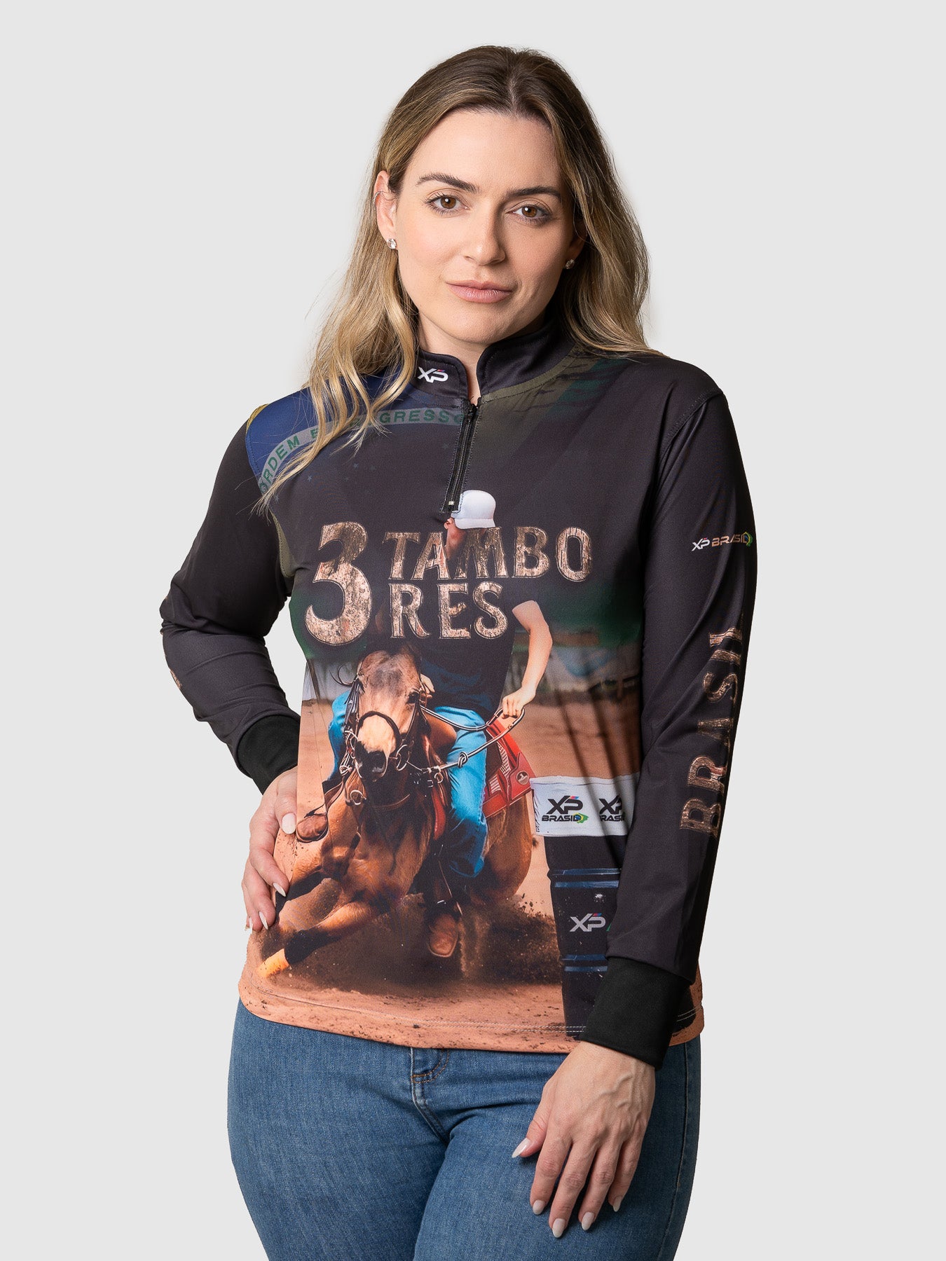 Camisa Agro Feminina XP Brasil Três Tambores com Proteção UV50+