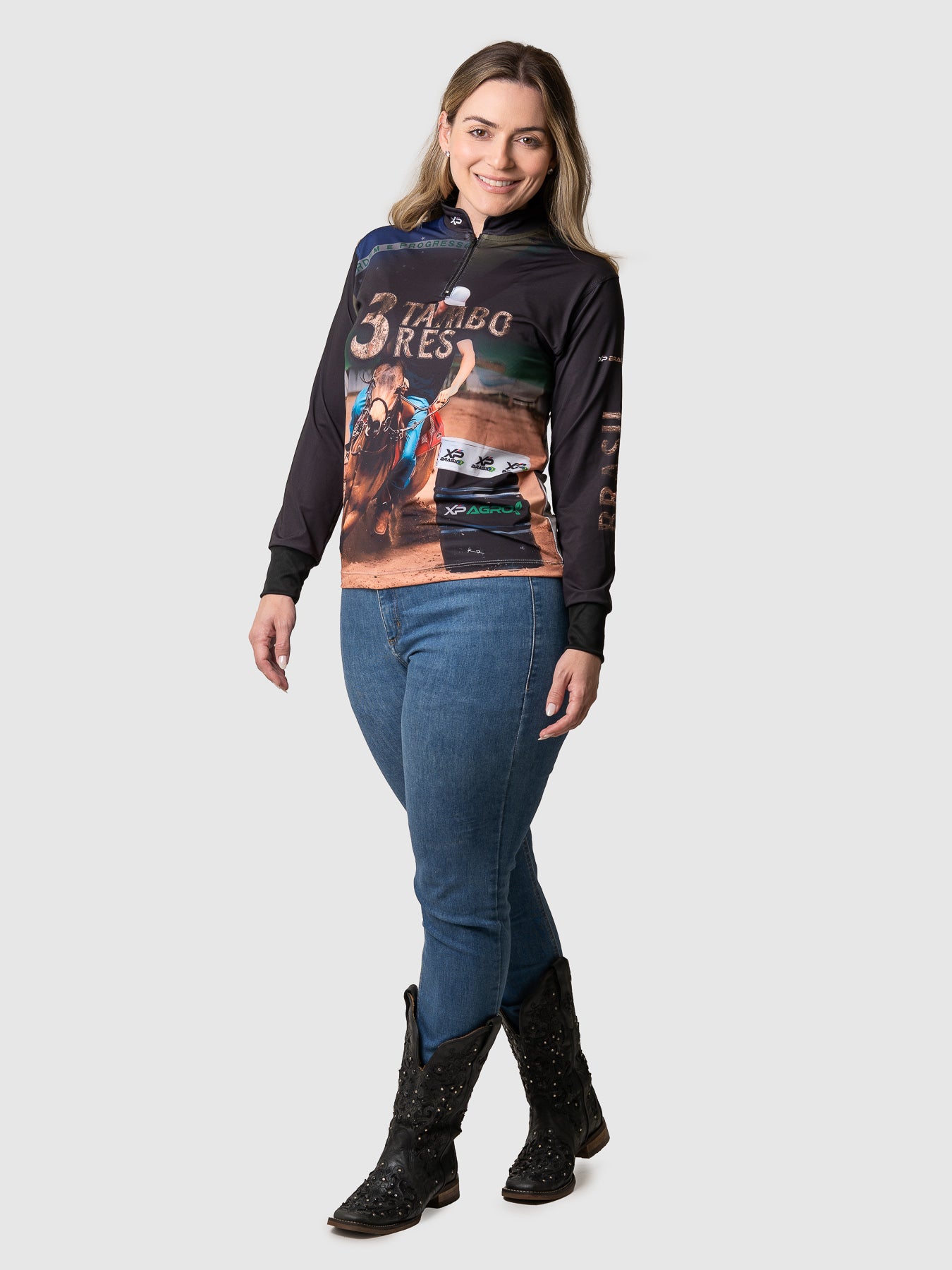 Camisa Agro Feminina XP Brasil Três Tambores com Proteção UV50+