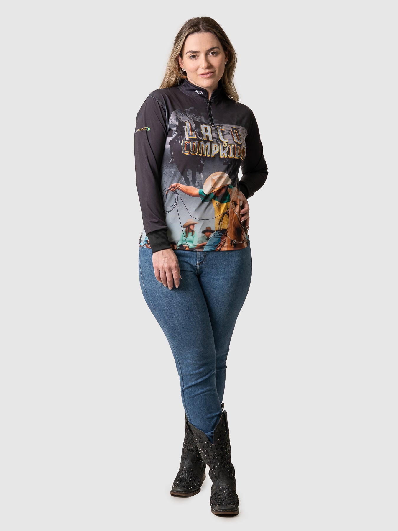 Camisa Agro Feminina XP Brasil Laço Comprido com Proteção UV50+